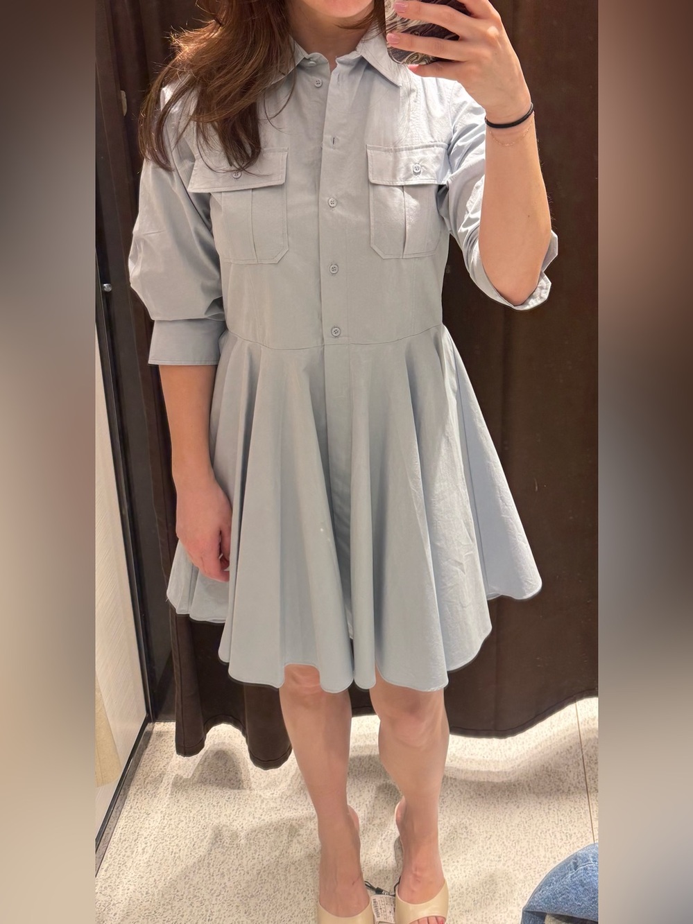 Zara Light Blue Long Sleeve Shirt Dress